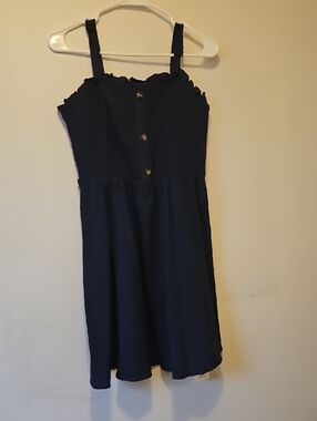 Navy Button-Front Sundress with Ruffled Top